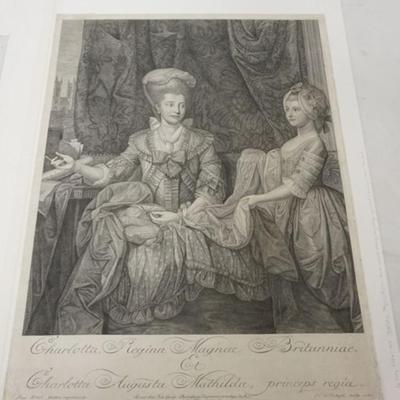 Sale Photo Thumbnail #231: 1232	ANTIQUE ENGRAVING OF CHARLOTTE OF MECKLENBURG, APPROXIMATELY 17 IN X 22 IN
