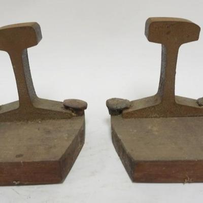 Sale Photo Thumbnail #140: 1140	RAILROAD TIE AND SPIKE BOOKENDS, EACH APPROXIMATELY 7 IN X 6 IN X 7 IN H
