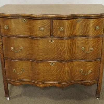 Sale Photo Thumbnail #169: 1169	OAK SERPENTINE FRONT 4 DRAWER CHEST, APPROXIMATELY 42 IN X 23 IN X 36 IN H
