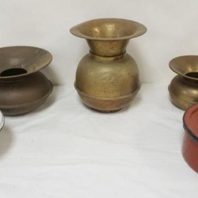 Sale Photo Thumbnail #69: 1069	GROUP OF ASSORTED BRASS & ENAMEL SPITTOONS, TALLEST APPROXIMATELY 10 1/2 IN
