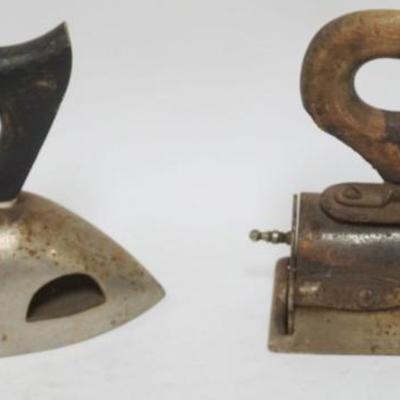 Sale Photo Thumbnail #82: 1082	2 ANTIQUE COAL IRONS, LARGEST APPROXIMATELY 9 IN X 3 IN X 7 IN HIGH
