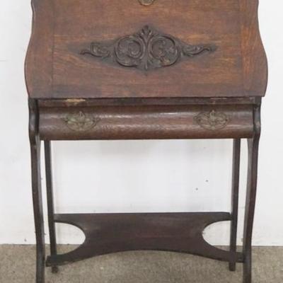 Sale Photo Thumbnail #162: 1162	ANTIQUE OAK SLANT FRONT SECRETARY DESK WITH 1 DRAWER, APPROXIMATELY 28 IN X 15 IN X 44 IN H
