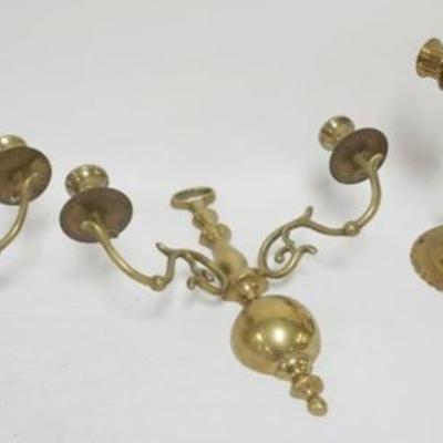 Sale Photo Thumbnail #16: 1016	2 PAIR OF BRASS WALL CANDLE SCONCES, LARGEST APPROXIMATELY 12 IN X 11 IN WIDE
