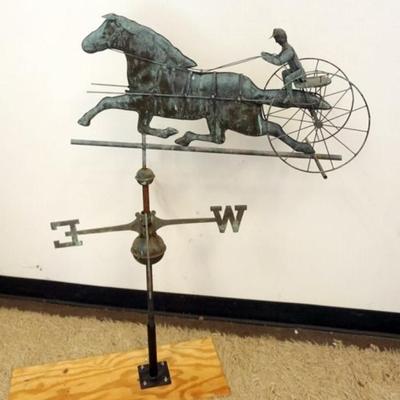 Sale Photo Thumbnail #138: 1138	COPPER HORSE DRAWN SILKY WEATHER VANE, APPROXIMATELY 32 IN X 24 IN X 48 IN

