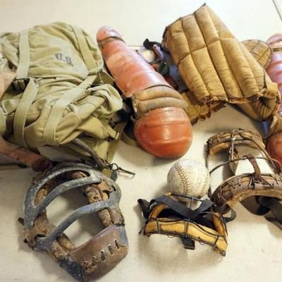 Sale Photo Thumbnail #241: 1242	GROUP OF VINTAGE BASEBALL AND SOFTBALL ITEMS & U.S. ARMY BACK PACK
