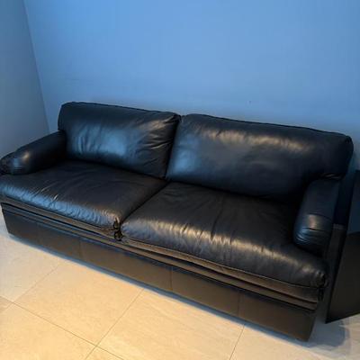 Black leather sofa 
L: 80in
H: 32in 
W: 3ft