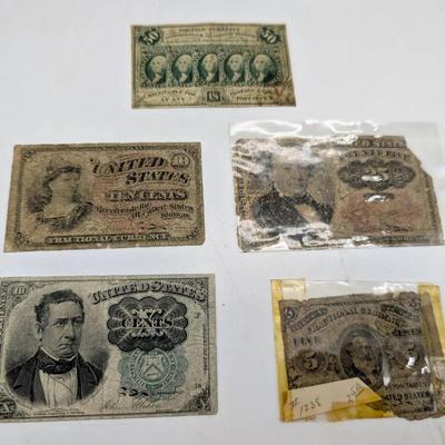 5 US Fractional Currency Notes