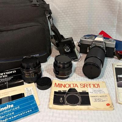 Minolta SR-T 101 Camera, Lenses, Carry Case