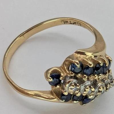 10K Gold Ring w/ Diamonds & Blue Spinels...Sz 4.25