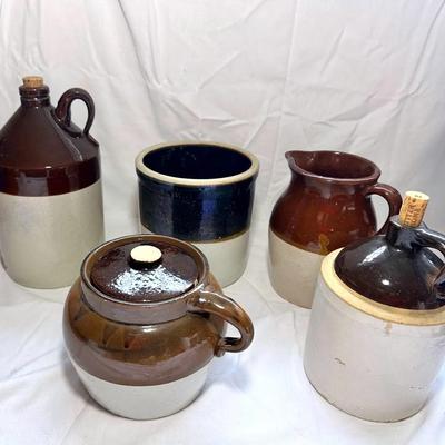5 Pc Antique Stone Crock Lot