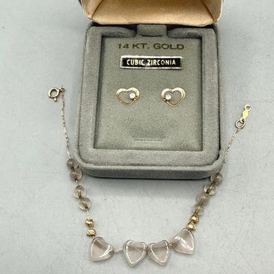 14k Bracelet And 14k Heart Earrings 