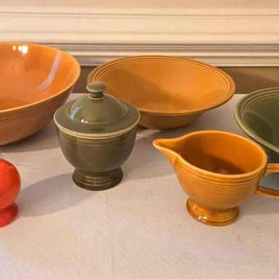70s Fiestaware Creamer & Sugar Bowl, 3 Bowls, S & P
