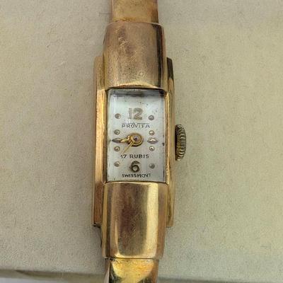 14K Gold Provita Ladies Cuff Watch