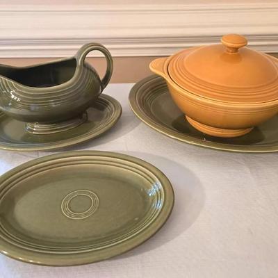 70s Vintage Fiestaware Covered Dish, Gravy Boat, Platters