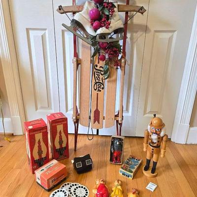Vintage Christmas: Sled, German Nutcracker, Toys