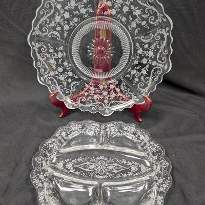 Vintage Cambridge "Diane" Relish Dish & "Chantilly" Torte Plate