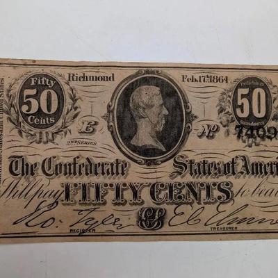 1864 Confederate 50 Cent Note
