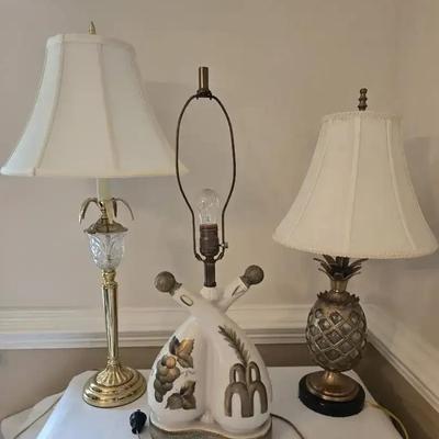 4 Lamps: Brass Pineapple Pair, Ceramic Oil & Vinegar Design