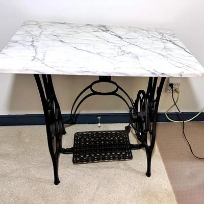 Antique Wrought Iron & Marble Sewing Table
