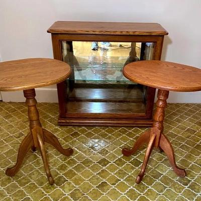 Floor Lighted Curio Cabinet & 2 Matching End Tables 