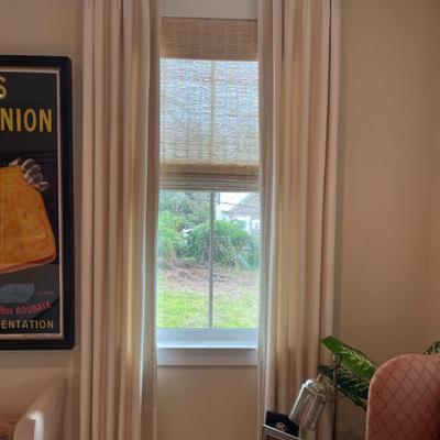 2 pairs beige linen with contrasting moss green fabric on leading edge 105"x54" single width