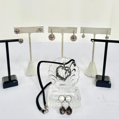 Sterling Silver Jewelry And Fresh Water Pearl And Smokey Quartz Earrings