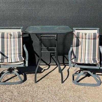 Aluminum Pub Height Table W/ Aluminum Swivel Chairs 