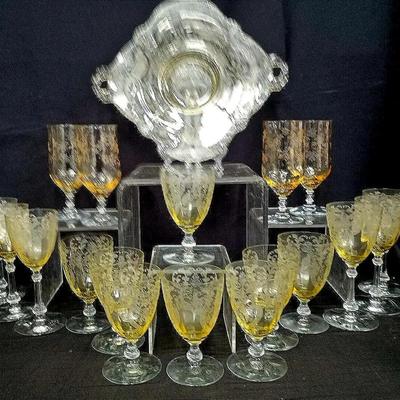 Cambridge Etched Depression Glass Stemware & Server