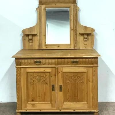 Antique Decorative Pine Sideboard W/ Mirror 