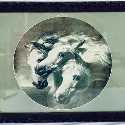 Antique Framed Mezzotint Print – Pharaoh’s Horses by John Frederick Herring Sr., Published 1890