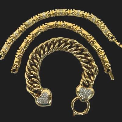 Trio of Joan River Goldtone & Crystal Bracelets