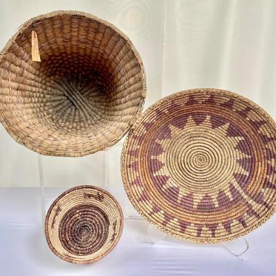 (3) Hand Crafted Hopi Wicker Baskets 
