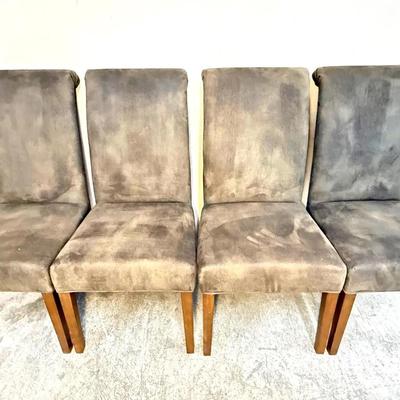 Four Upholstered Parsons Dining Chairs – Espresso Suede-Like Fabric