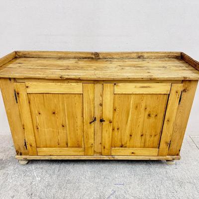Rustic Antique Wooden Cabinet with Double Doors & Interior Shelving