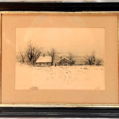 Winter Landscape Etching by E. C. Rost