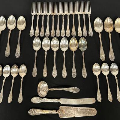 Antique Alvin “Easter Lily” Repousse Silver Plate Flatware