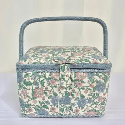 Vintage Sewing Crafts Floral Basket And Supplies