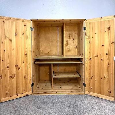 Solid Pine Storage Cabinet with Lock & Retractable Shelves
