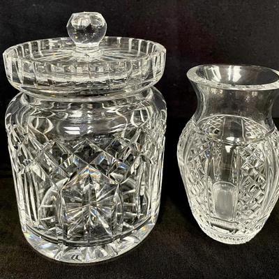 Waterford Crystal Posy Flared Vase And Lismore Crystal Biscuit Barrel