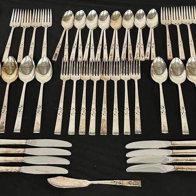 54-pc Set Oneida Silverplate 1948 Flatware Set "Morning Star" Monogrammed