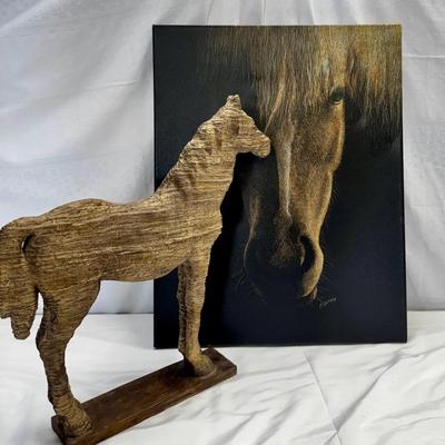 Paul Hopman Canvas “Misty” Painting & Faux Drift Wood Horse Sculpture! 