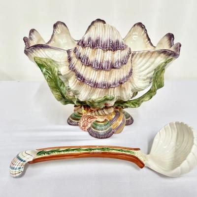 Fitz & Floyd “Oceana” Centerpiece Bowl w/Ladle 