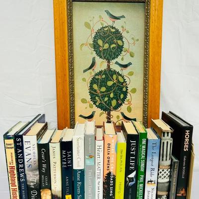 Decorative Framed Bird Artwork w/Hardbound Book Collection