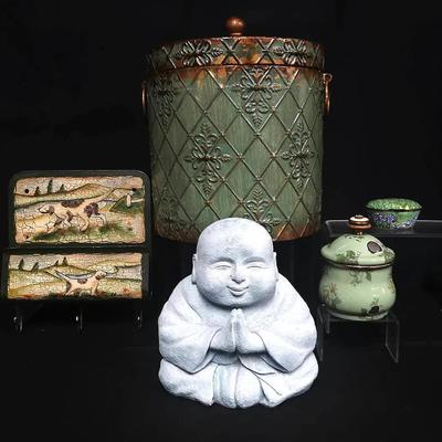 Mixed Home Décor Lot – Victoria & Richard MacKenzie-Childs Jar, Garden Buddha & More