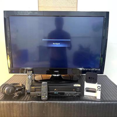 Vizio 37” LED HDTV, Apple TV (3rd Gen), DVD/VCR Combo, and Accessories