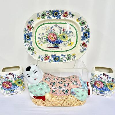 “Porcelain Pillow” Chinese Porcelain Figural Headrest And “Strathmore” China
