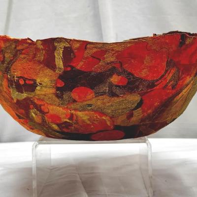 Signed Orange & Gold Paper Mache Bowl