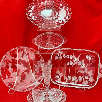 Vintage Mikasa And American Fostoria Decorative Glass Platters And Dish Collection