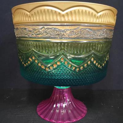 Rare L. E. Smith Colorful Pressed Glass 8.5” Compote