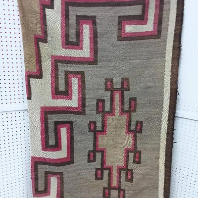 Vintage Navajo Rug with Geometric Pattern, Neutrals with Red Accents